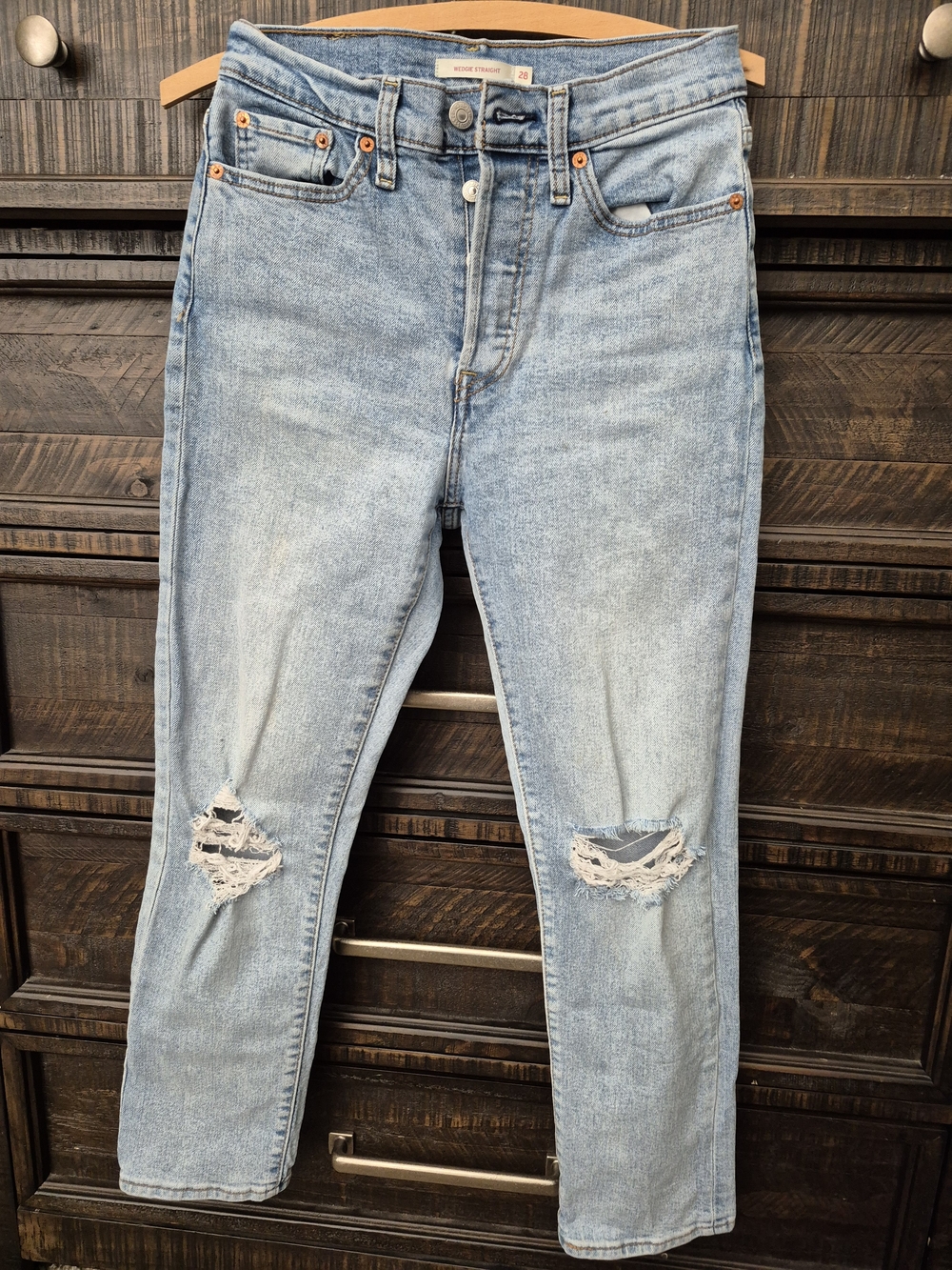 Levis Wedgie Straight High-Rise Light Wash Distressed Women's Jeans - Size 28x28